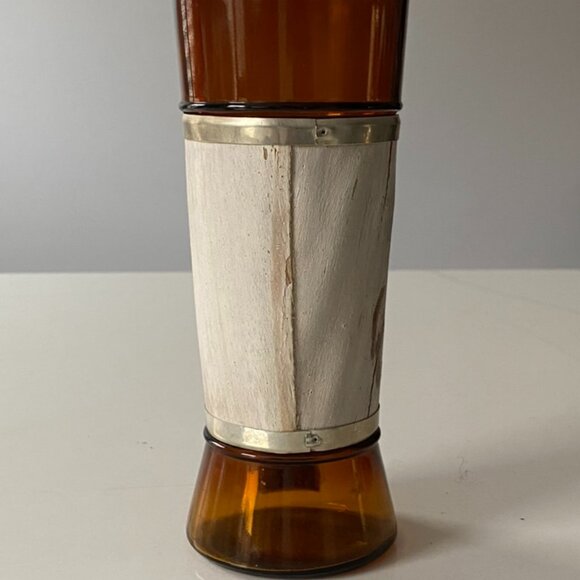 VTG Siesta Ware Tumbler Amber Glass w Walnut Wood Veneer Wrap Jacket - Picture 6 of 11